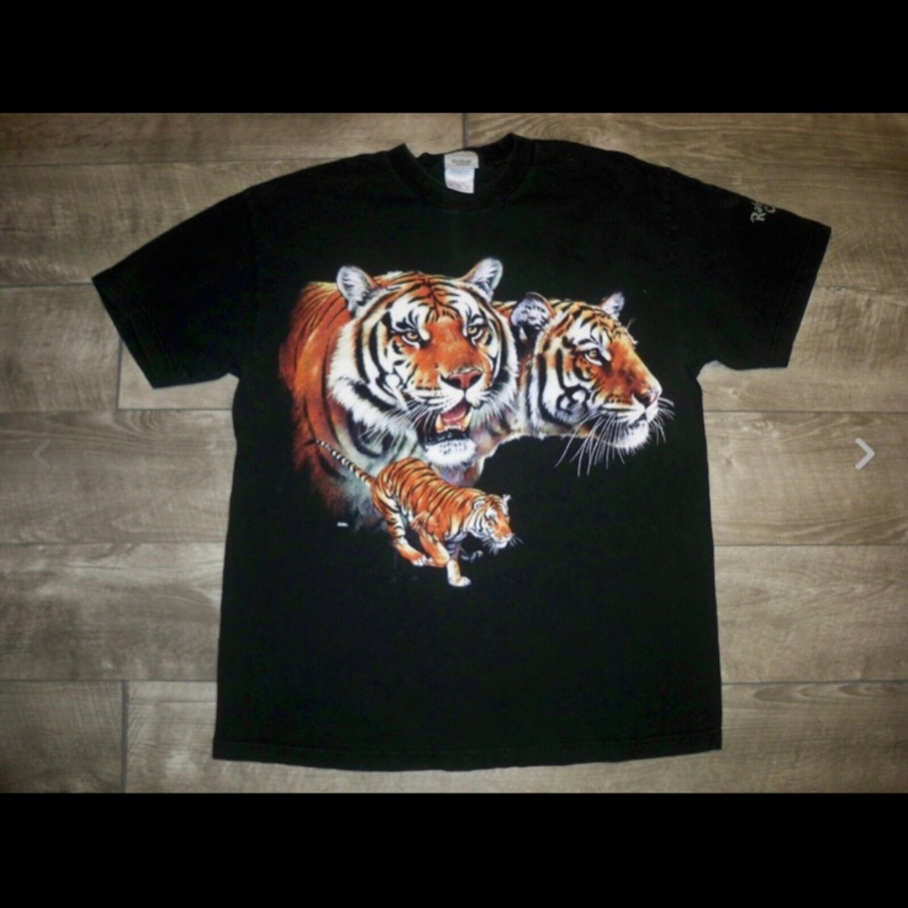 Vintage Rainforest Cafe Black Tiger King Cat Print TShirt Tee T Shirt Mens Large